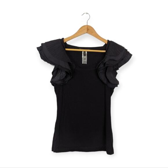 BCBGMaxAzria Tops - BCBGMaxAzria Black Mirabelle Ruffle Shoulder Top Size S